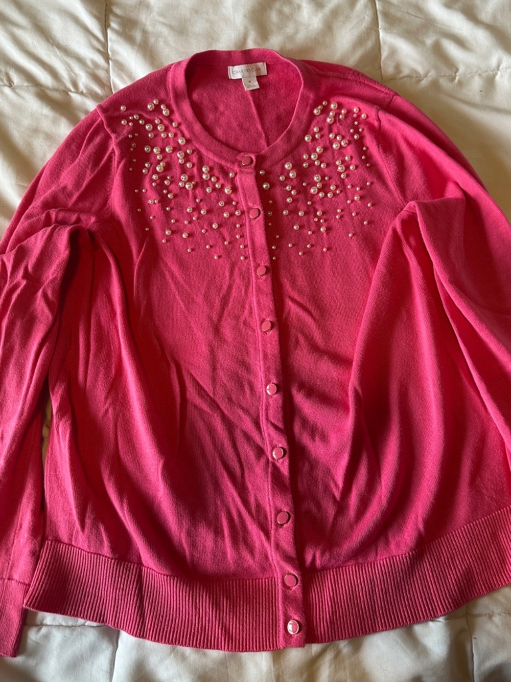 Charter Club Hot Pink Pearl-Embellished Button Cardigan
